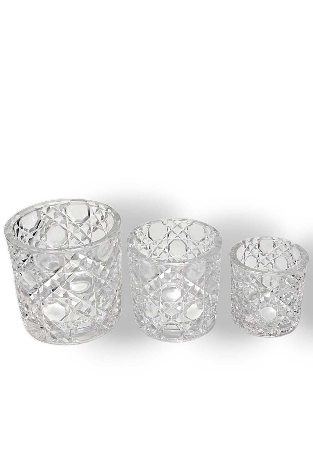 El Yapımı Kristal Dekoratif Mumluk Takımı 3'lü Amber