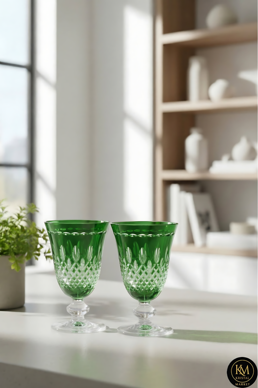 El Yapımı Kristal Dekoratif Royal Renkli Lüks Ayaklı Meşrubat 280ml Yemek Masası İçin Uygundur