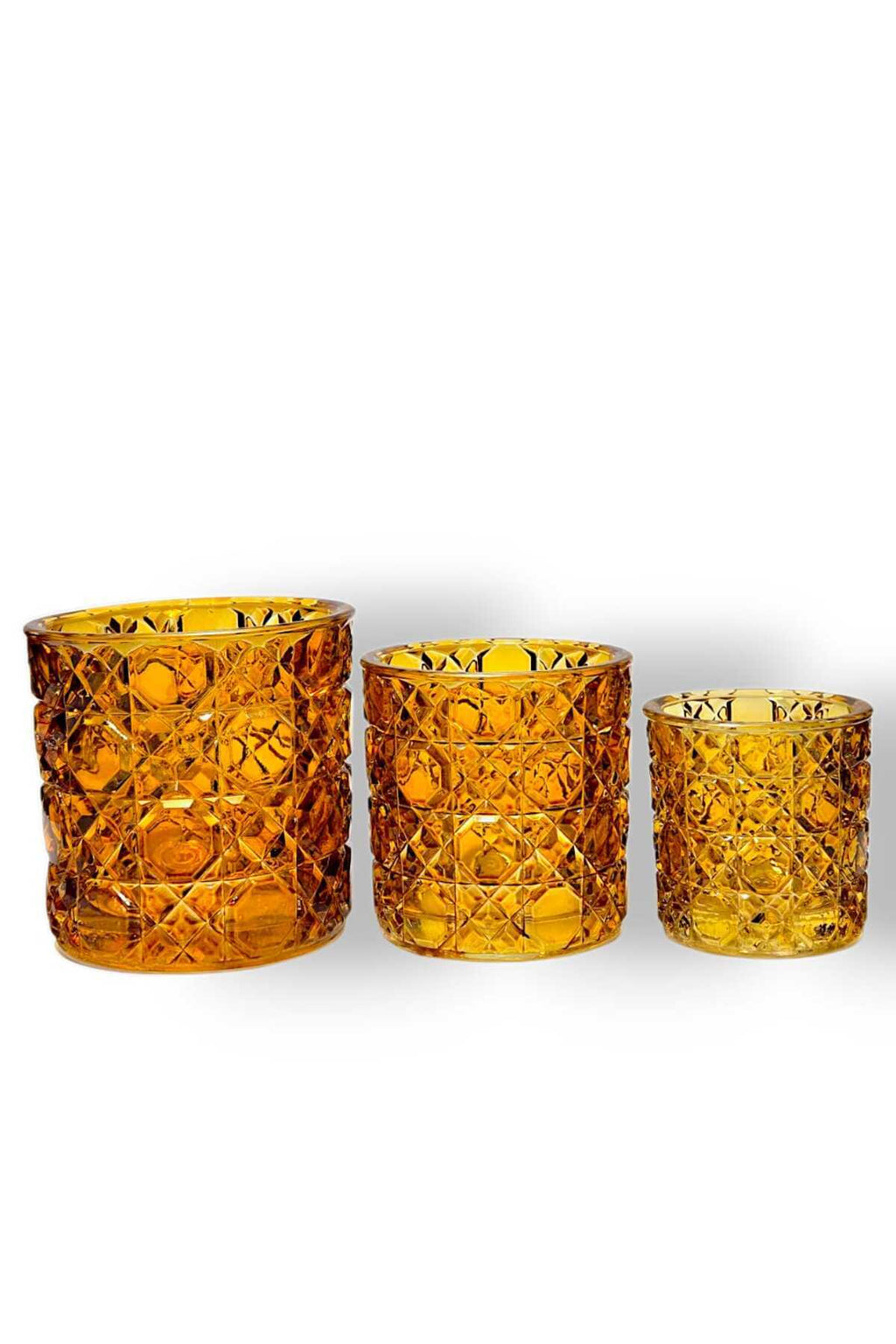 El Yapımı Kristal Dekoratif Mumluk Takımı 3'lü Amber