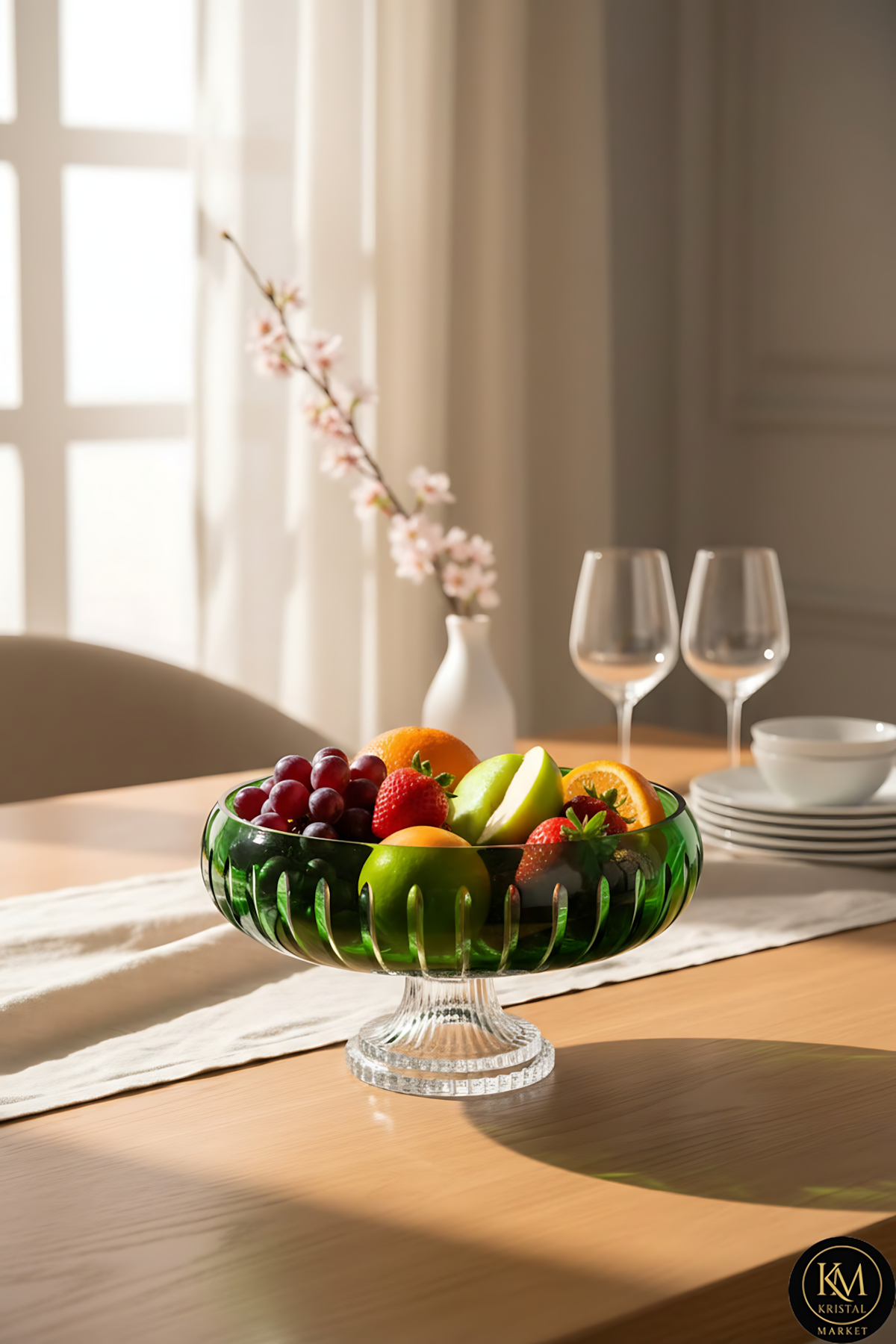 El Yapımı Kristal Dekoratif Vertical Desen 28 Cm Sunumluk Ayaklı Sofra Sunum Kasesi