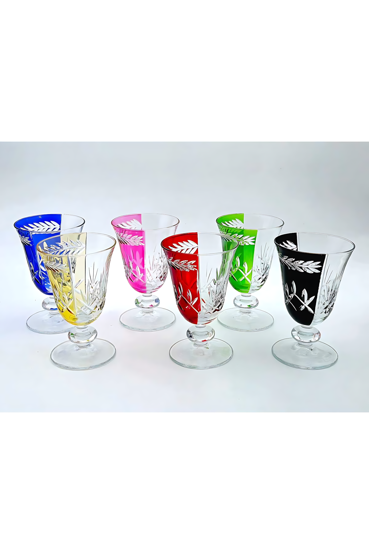 El Yapımı Kristal Dekoratif 6'lı Kesme Kristal El İşçiği Lüks Meşrubat Bardağı 200ml