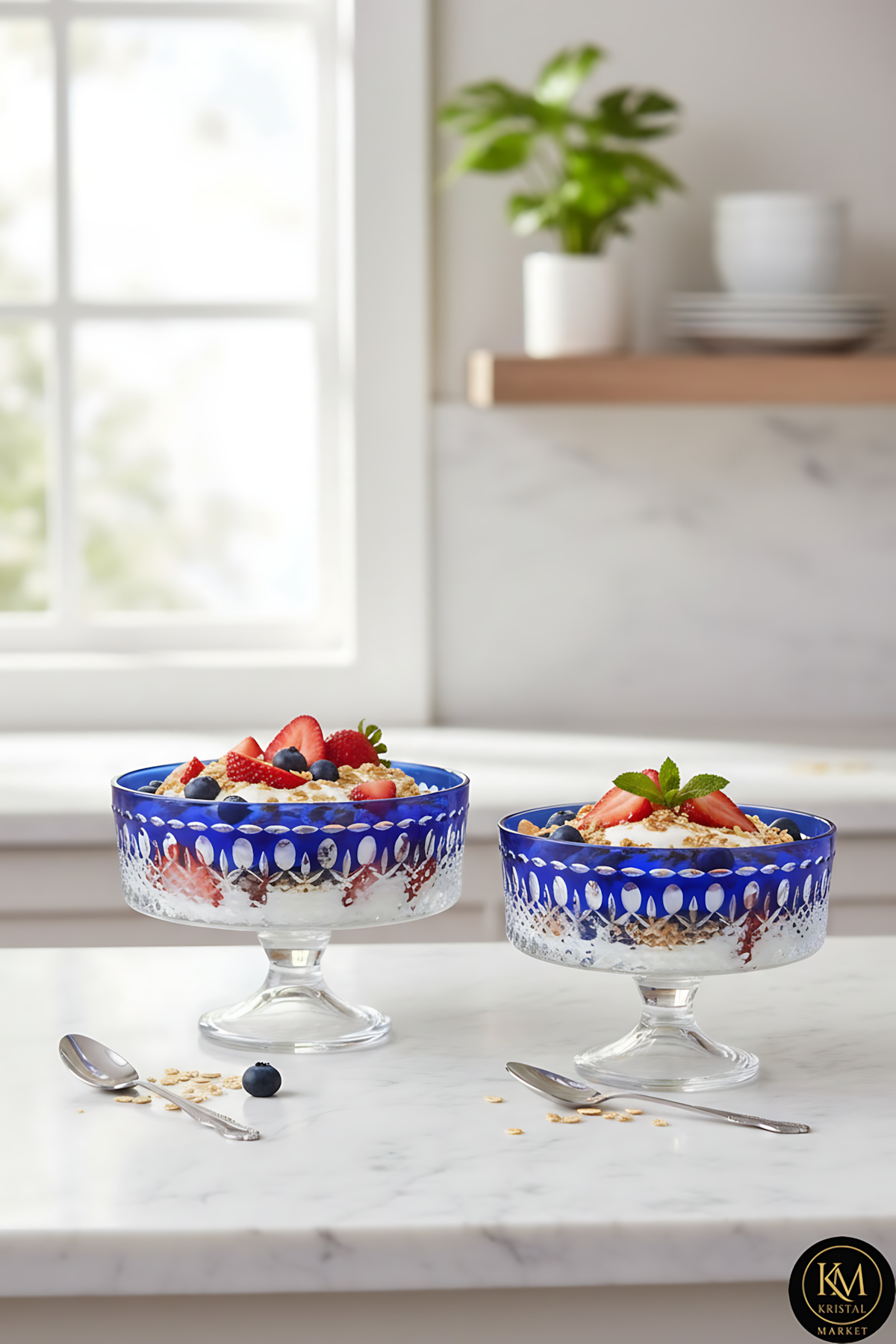 El Yapımı Kristal Dekoratif 25cm Ve 19cm Lüks Ayaklı Meyvelik Çiftli 2 Adet
