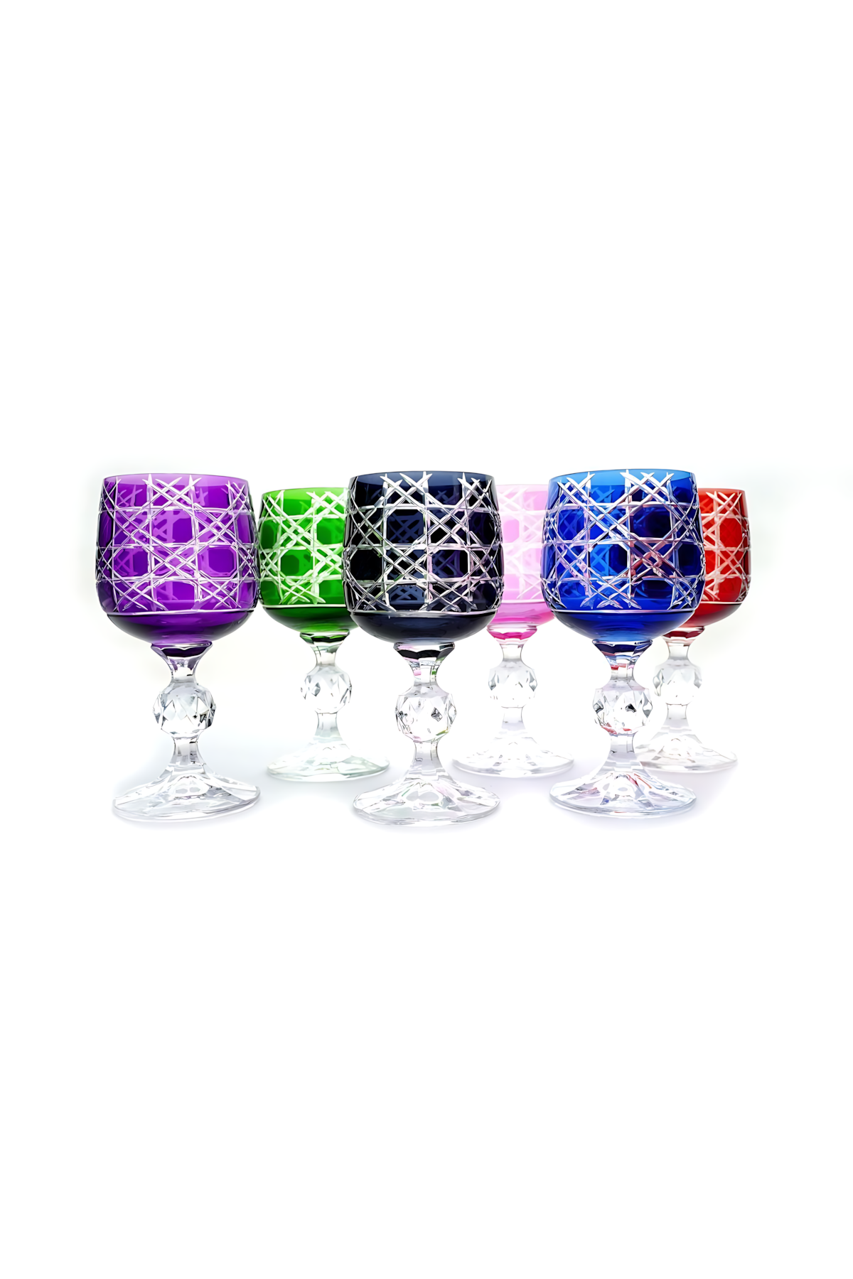 El Yapımı Kristal Dekoratif Bohemia Renkli Lüks Kristal Ayaklı Kadeh Kahve Yanı Su Bardağı 150ml Petek
