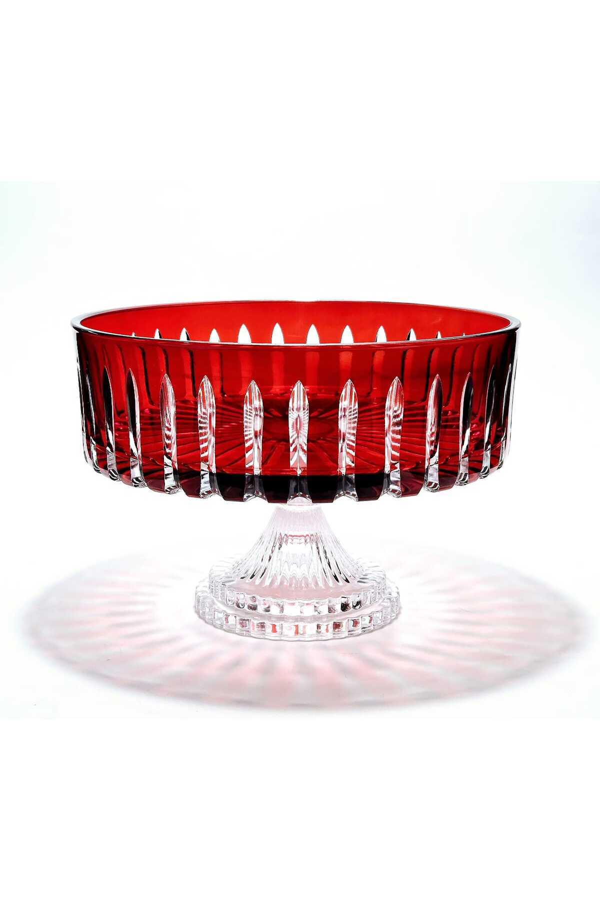 El Yapımı Kristal Dekoratif Sofra Kase Sunumluk Meyvelik 25cm Vertical Desen