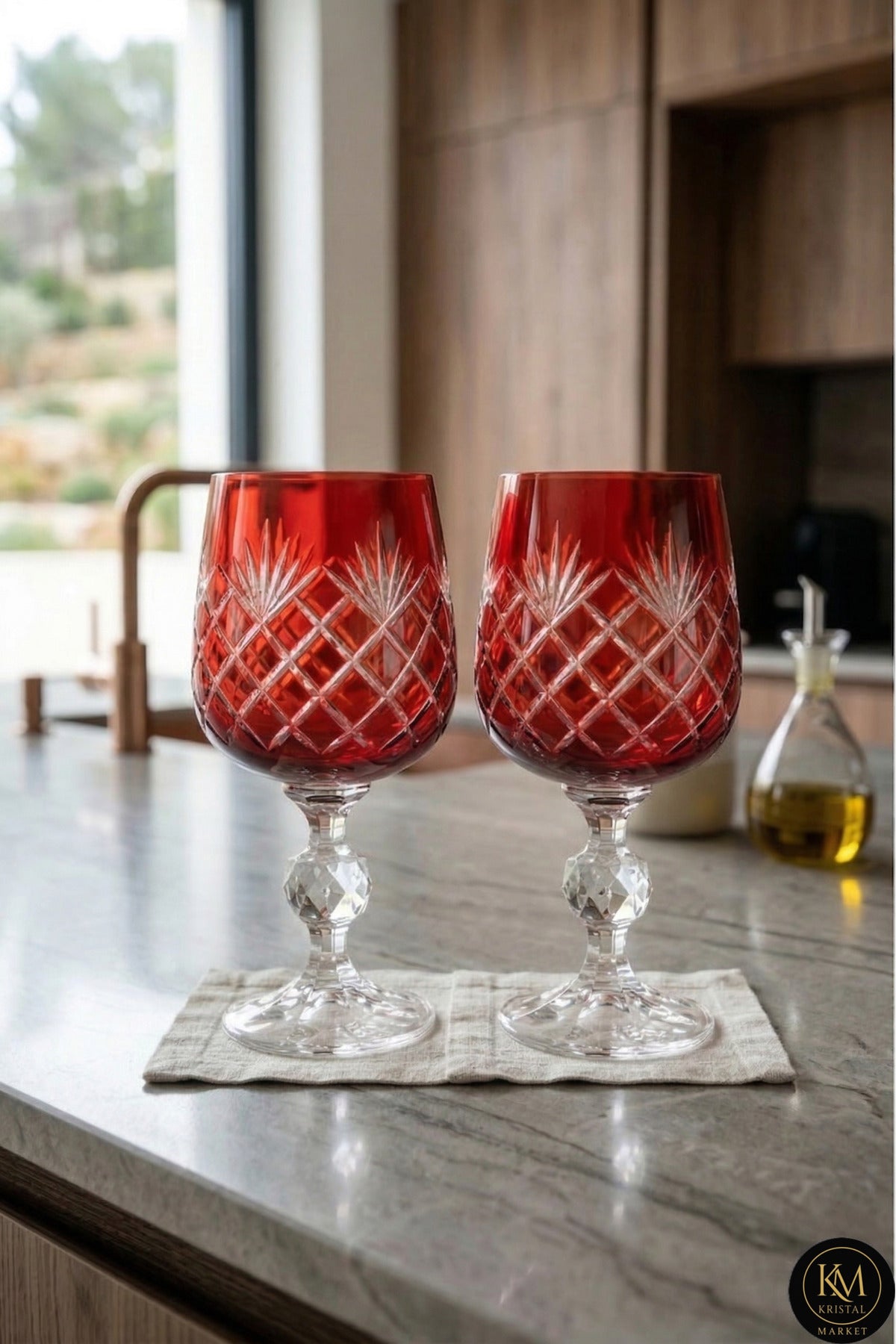 El Yapımı Kristal Dekoratif Püskül Desenli Kristal Ayaklı Lüks Bardak
