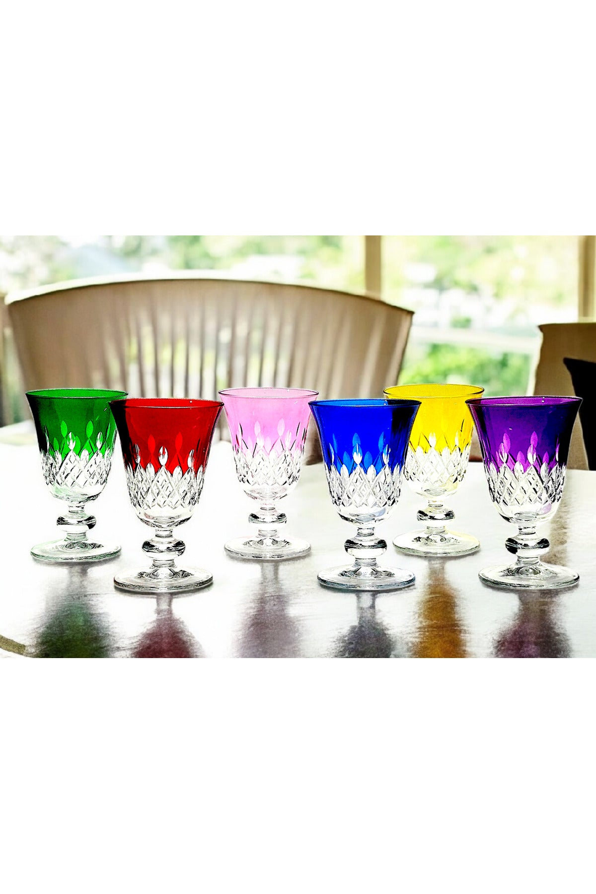 El Yapımı Kristal Dekoratif Eylül Desen Ayaklı Meşrubat 280ml Yemek Masası İçin Uygundur Su Bardağı