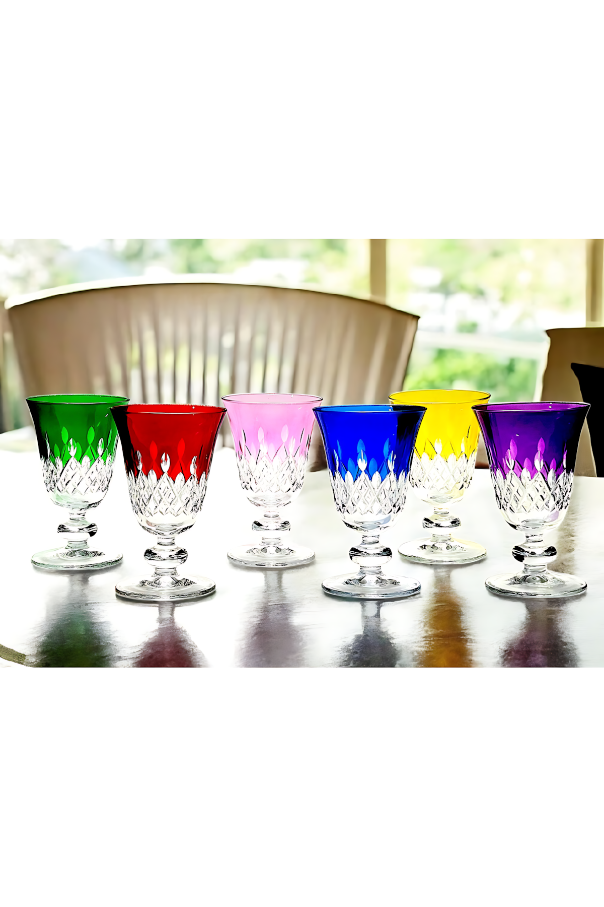 El Yapımı Kristal Dekoratif Eylül Desen Ayaklı Meşrubat 280ml Yemek Masası İçin Uygundur Su Bardağı