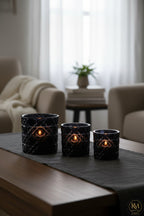 El Yapımı Kristal Dekoratif Mumluk Takımı 3'lü Amber