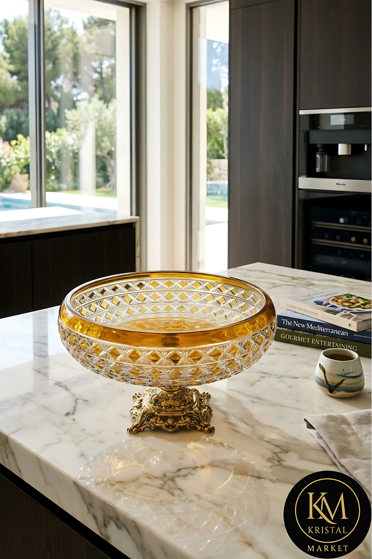 El Yapımı Kristal Dekoratif Desenli 28 Cm Sunumluk Sofra Sunum Kasesi