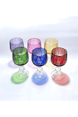 El Yapımı Kristal Dekoratif Bohemia Herringbone Desenli Renk Ayaklı Lüks Kahve Yanı Su Bardağı Set 6'lı