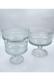 El Yapımı Kristal Dekoratif Karizma Desenli Şeffaf 25-19-16 Cm Sunumluk Ayaklı Kase Set 3'lü
