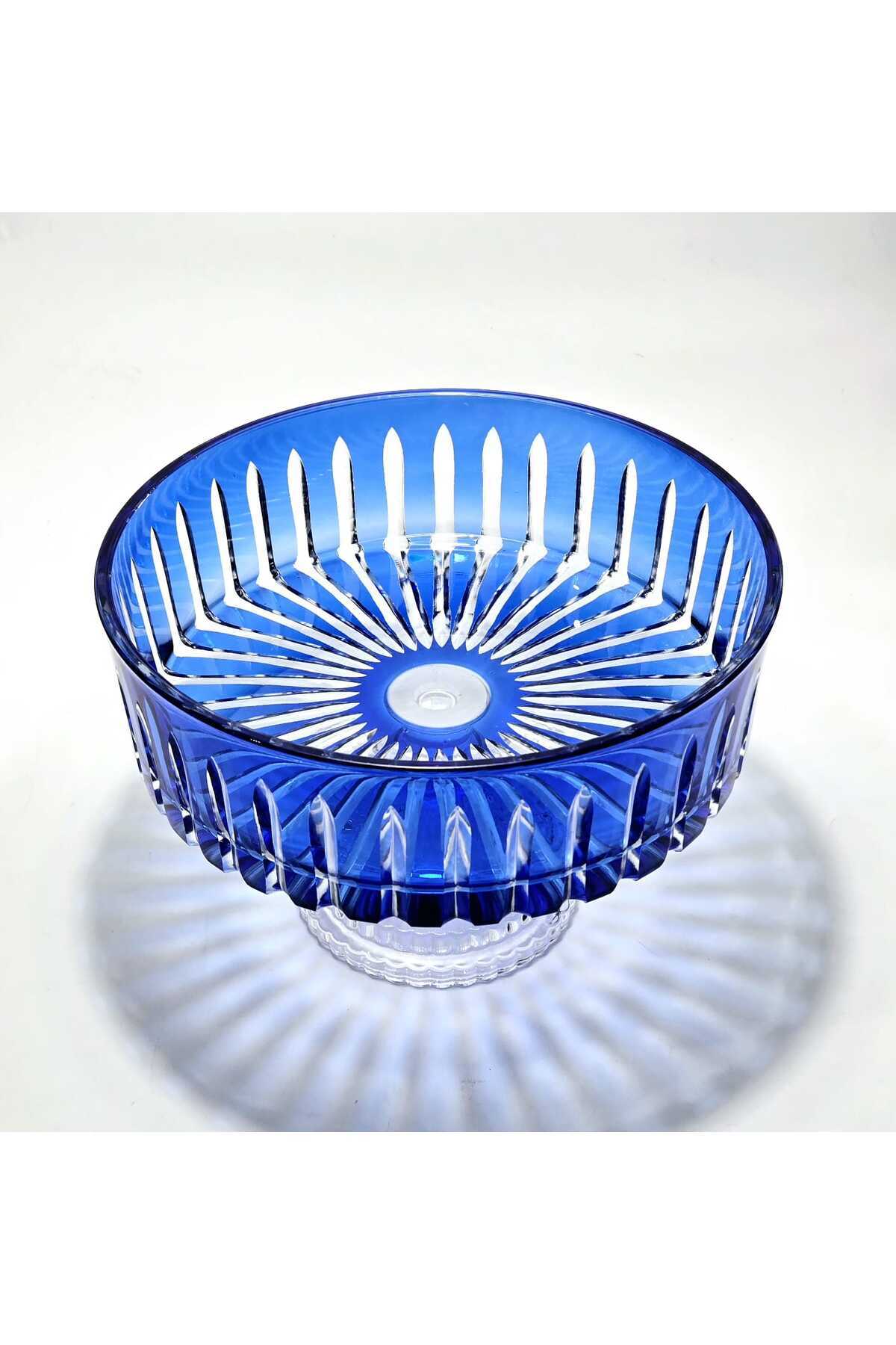 El Yapımı Kristal Dekoratif Sofra Kase Sunumluk Meyvelik 25cm Vertical Desen