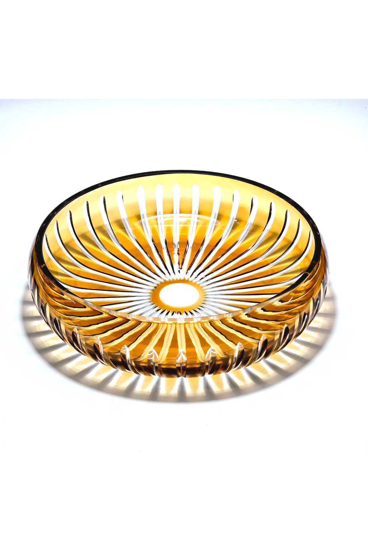 El Yapımı Kristal Dekoratif 28 Cm Amber Sofra Sunum Kasesi