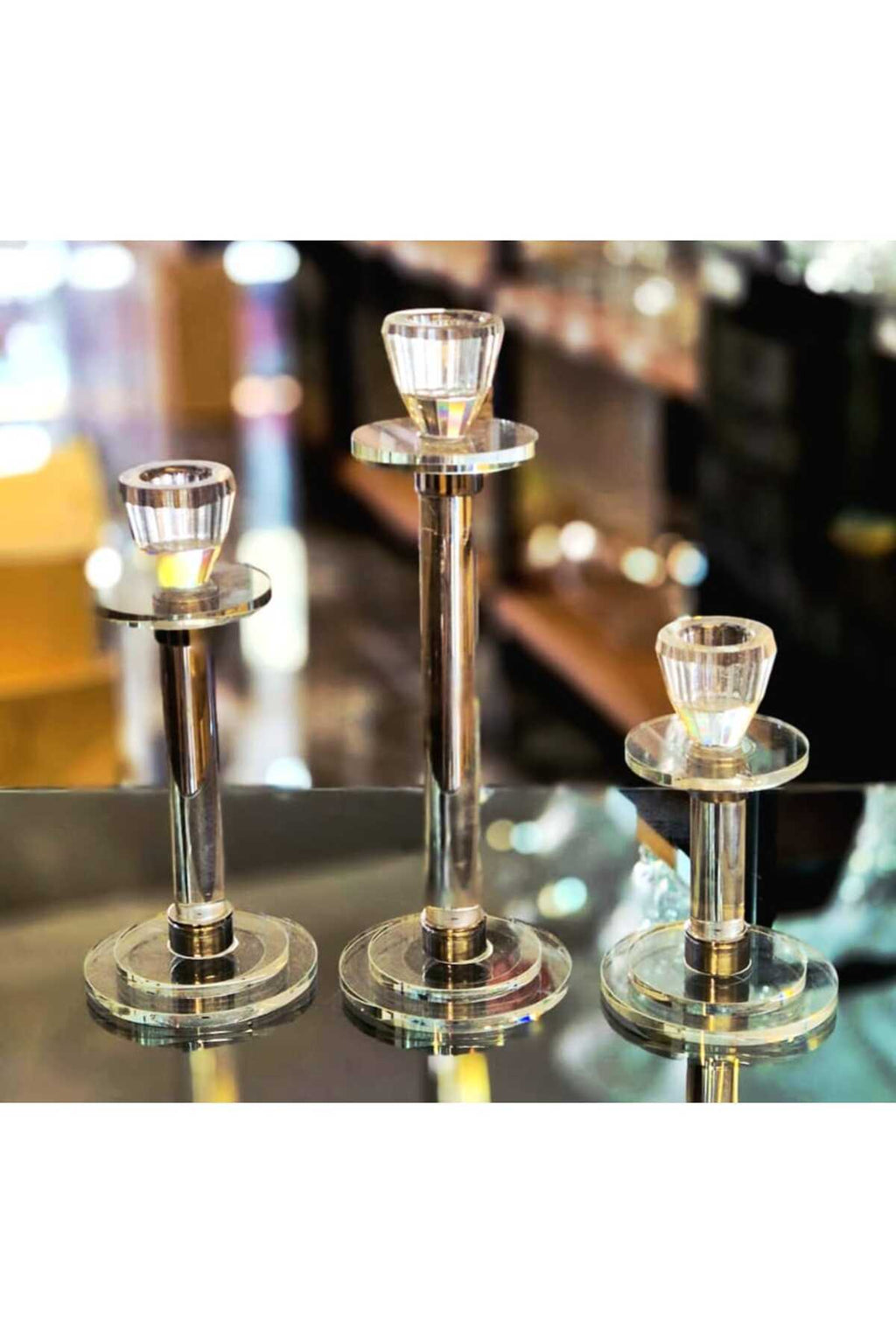 El Yapımı Kristal Dekoratif Desenli Mumluk Takımı 3'lü