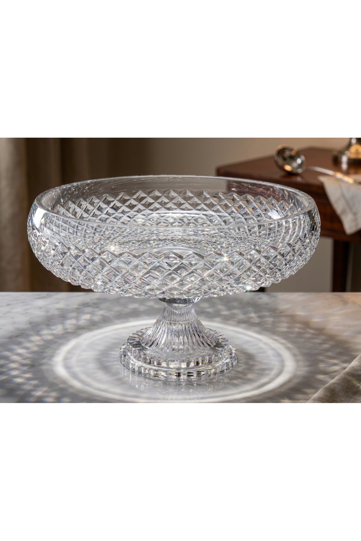 El Yapımı Kristal Dekoratif 28cm Karizma Ayaklı Meyvelik Sunumluk Lüks Kesme Kristal