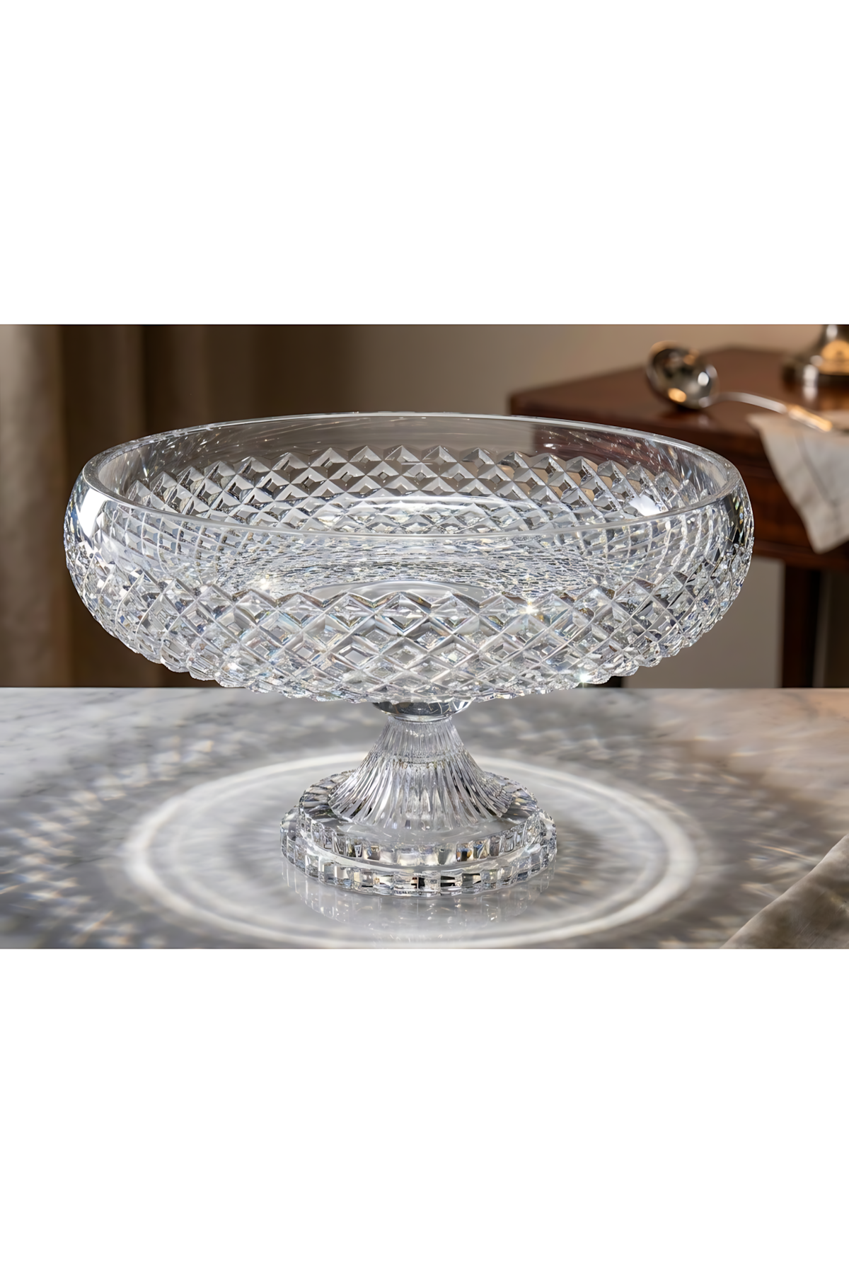 El Yapımı Kristal Dekoratif 28cm Karizma Ayaklı Meyvelik Sunumluk Lüks Kesme Kristal