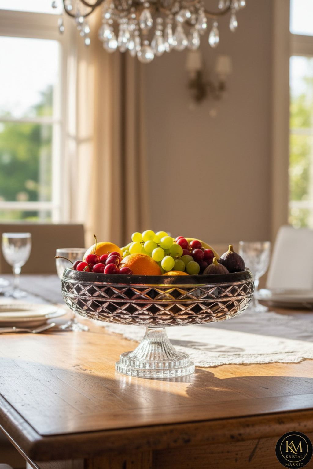El Yapımı Kristal Dekoratif Bodrum Oval Desen 28 Cm Sunumluk Sofra Sunum Kasesi
