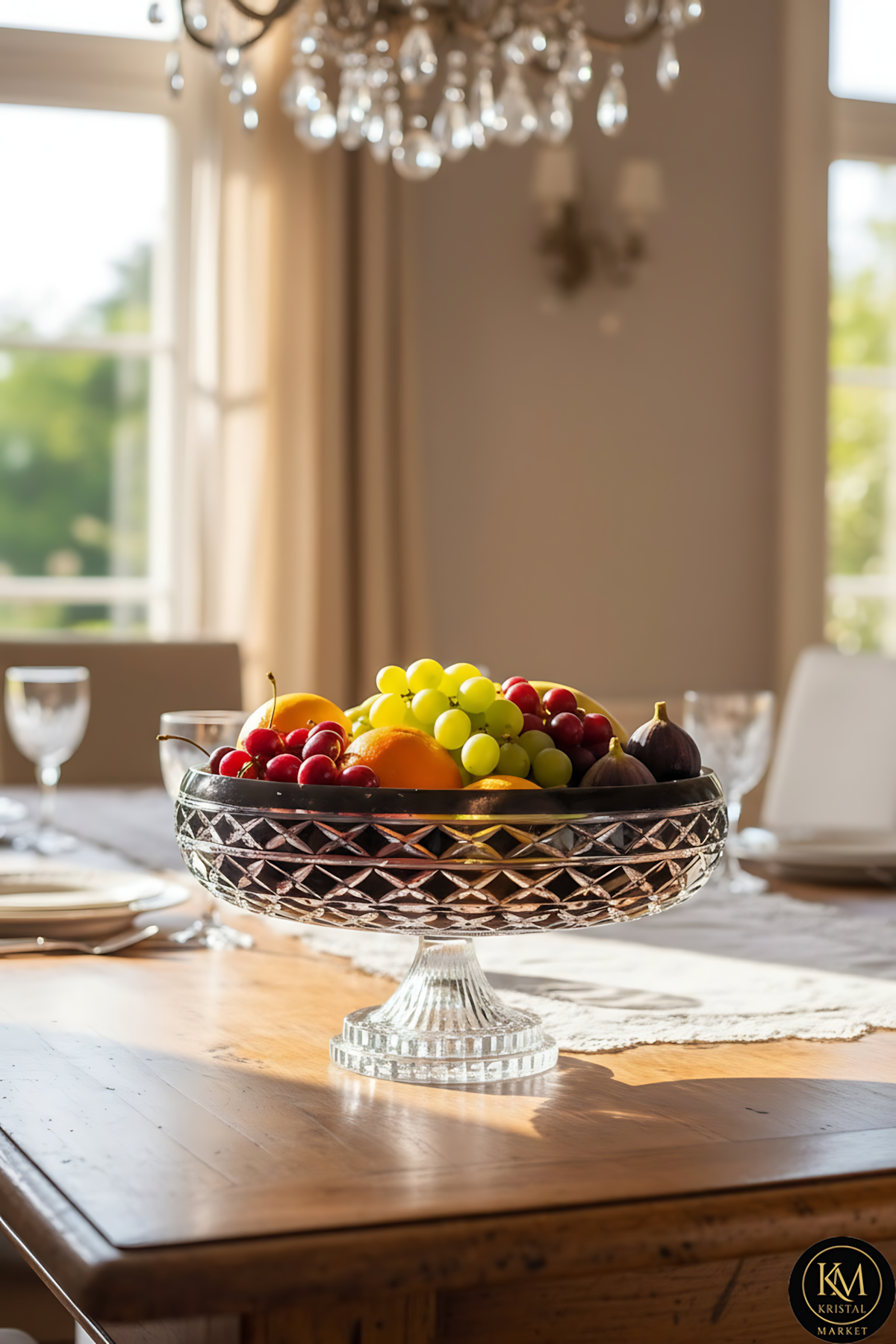El Yapımı Kristal Dekoratif Bodrum Oval Desen 28 Cm Sunumluk Sofra Sunum Kasesi