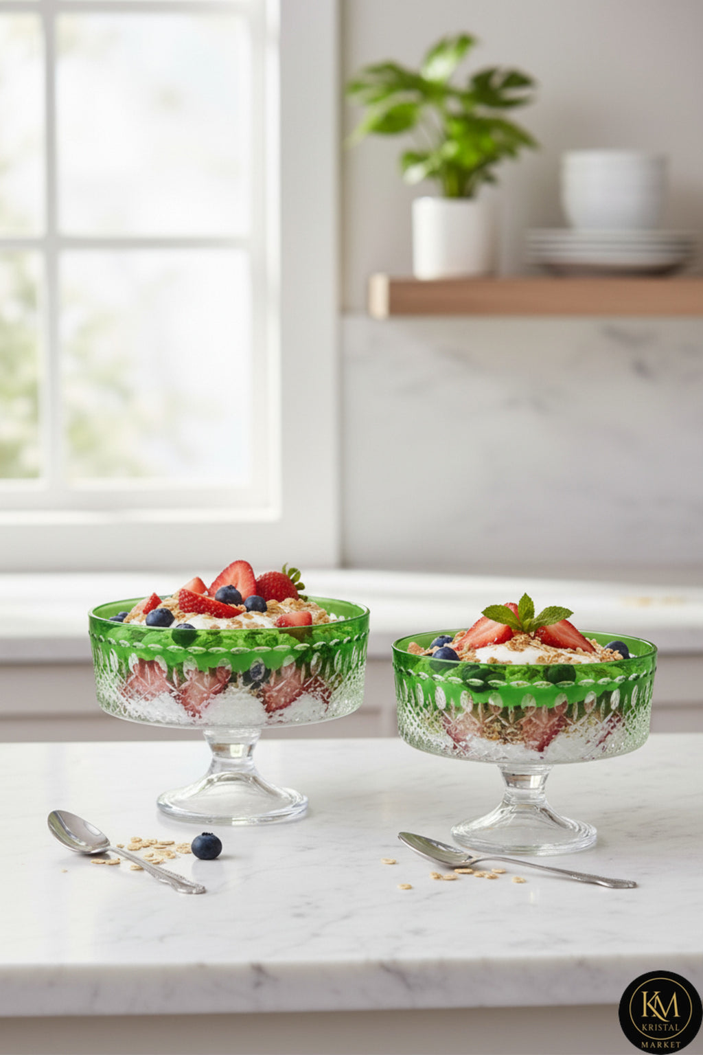 El Yapımı Kristal Dekoratif 25cm Ve 19cm Lüks Ayaklı Meyvelik Çiftli 2 Adet