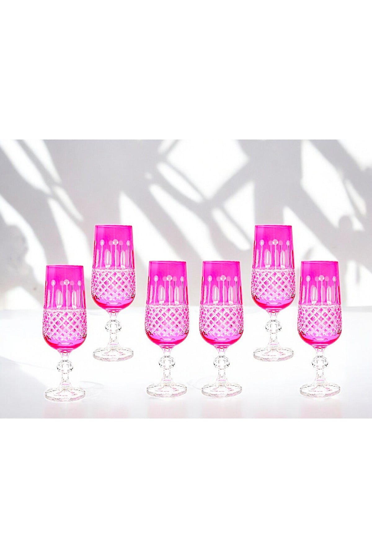 El Yapımı Kristal Dekoratif Işçiliği Kahve Yanı Su Bardağı Royal Flüt Bohemia 6'lı Set