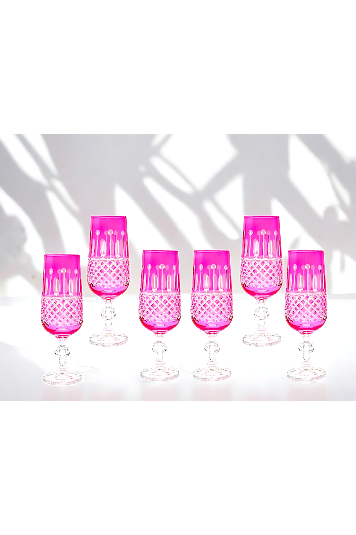 El Yapımı Kristal Dekoratif Işçiliği Kahve Yanı Su Bardağı Royal Flüt Bohemia 6'lı Set
