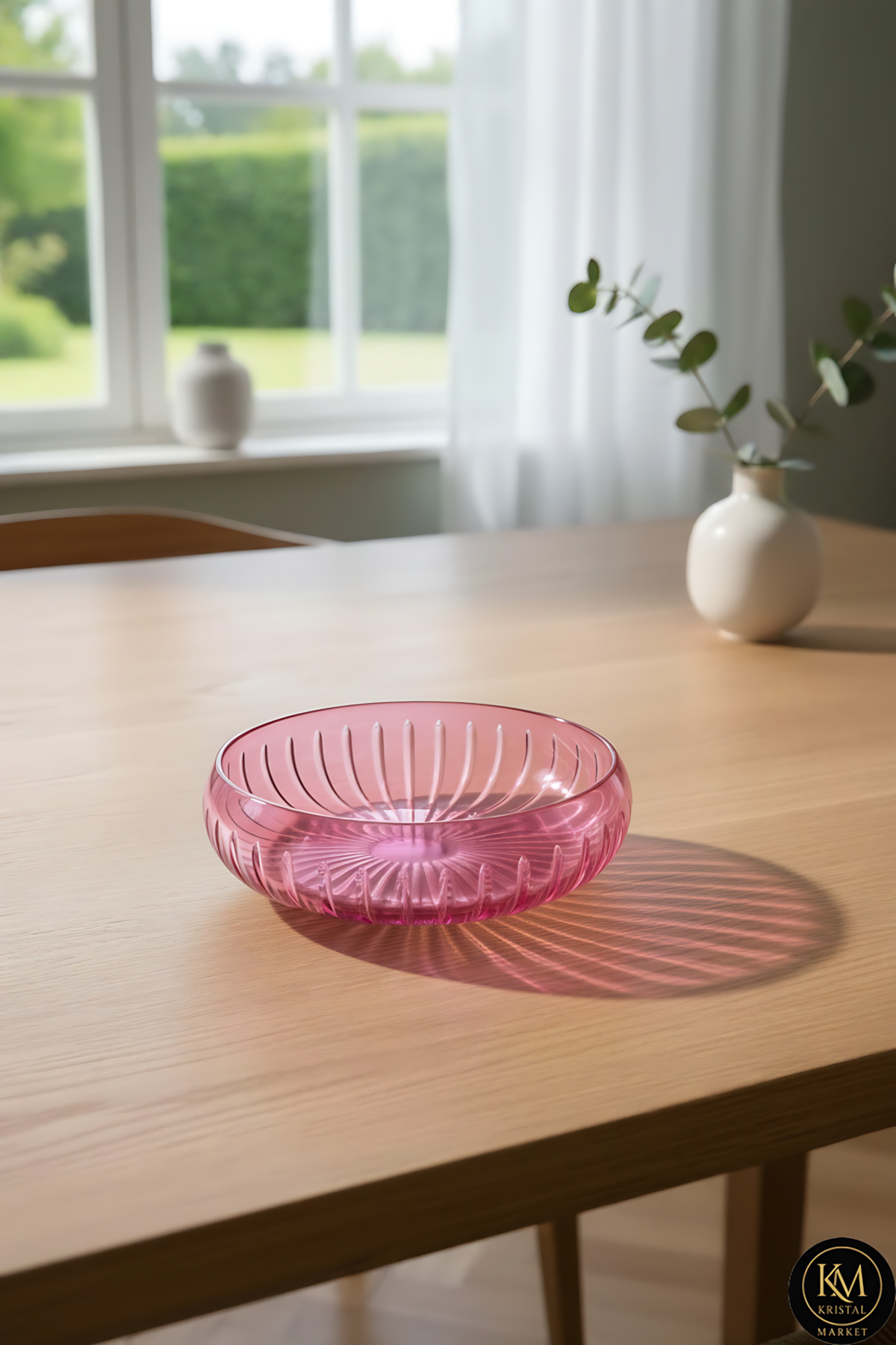 El Yapımı Kristal Dekoratif Vertical Desen 28 Cm Sunumluk Sofra Sunum Kasesi