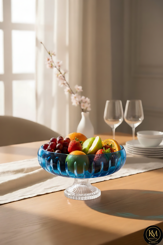 El Yapımı Kristal Dekoratif Vertical Desen 28 Cm Sunumluk Ayaklı Sofra Sunum Kasesi