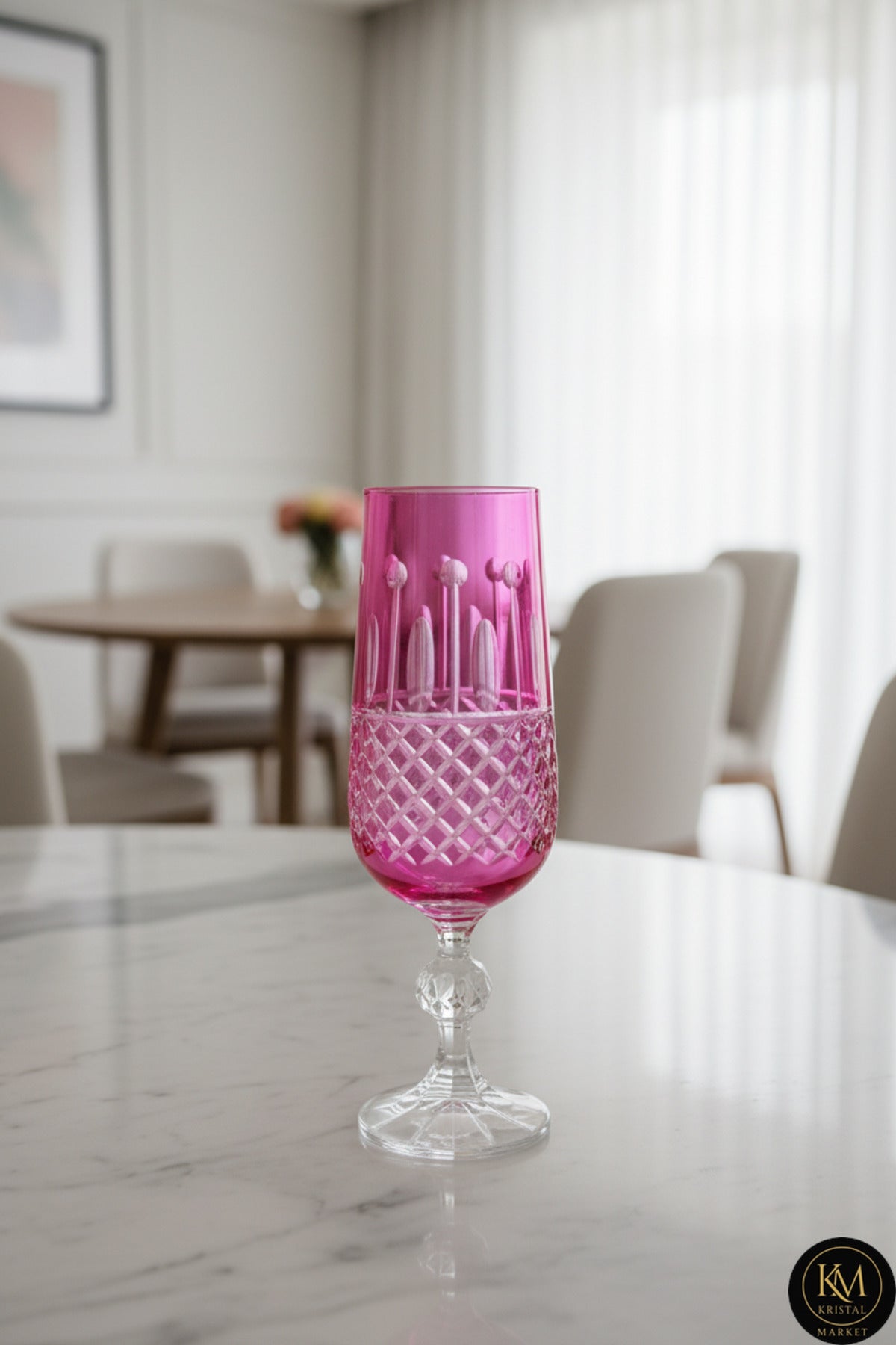 El Yapımı Kristal Dekoratif Işçiliği Kahve Yanı Su Bardağı Royal Flüt Bohemia 6'lı Set