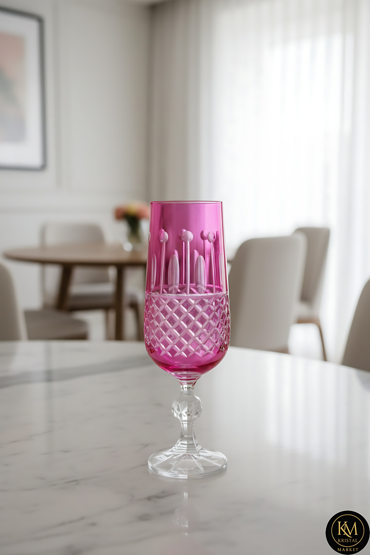 El Yapımı Kristal Dekoratif Işçiliği Kahve Yanı Su Bardağı Royal Flüt Bohemia 6'lı Set