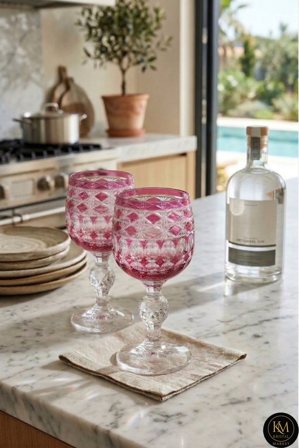 El Yapımı Kristal Dekoratif Bohemia Crystal Haven Desen Özel Tasarım Avangart Bardak Seti 6'lı