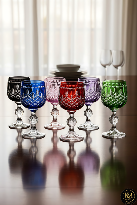 El Yapımı Kristal Dekoratif 6'lı Bohemia Kristal 150ml Lüks Kahve Yanı Su Bardağı Royal Desen