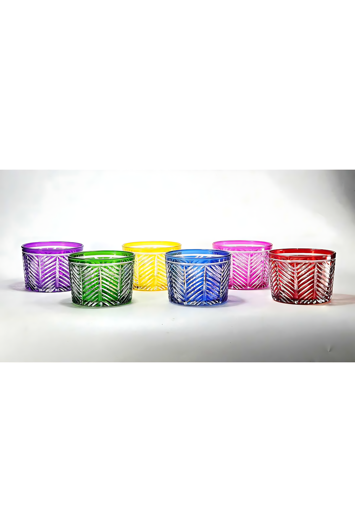 El Yapımı Kristal Dekoratif Herringbone Desenli Renk Lokumluk Çerezlik 6'lı Set