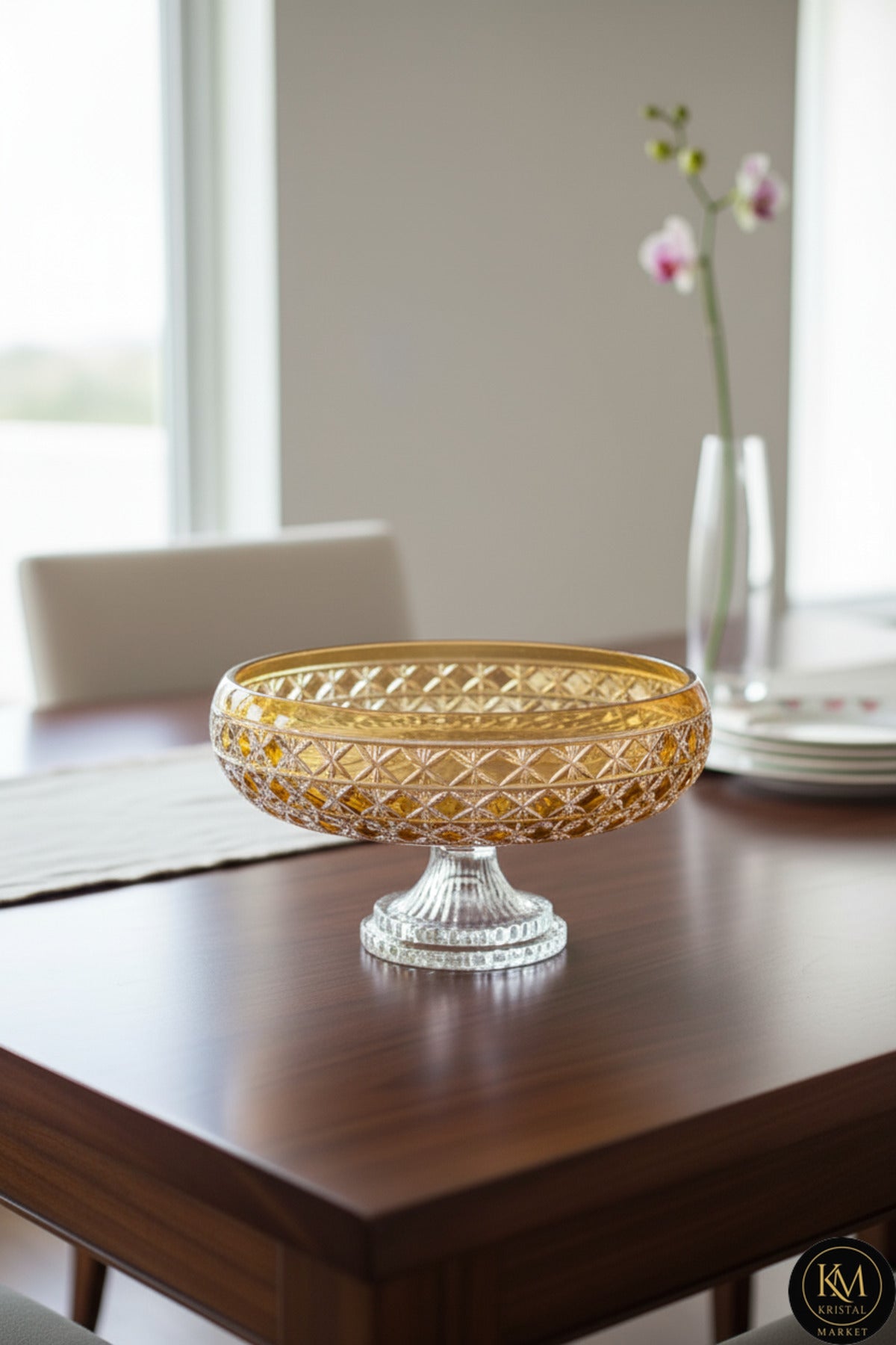 El Yapımı Kristal Dekoratif Desenli 28 Cm Sunumluk Sofra Sunum Kasesi