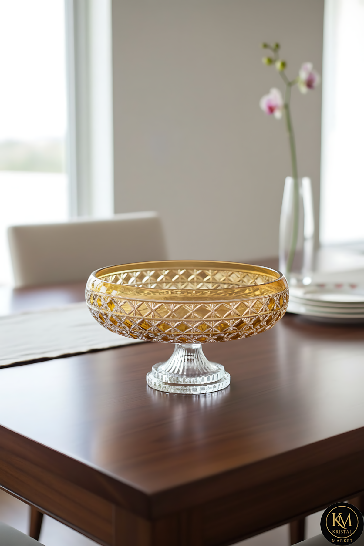 El Yapımı Kristal Dekoratif Desenli 28 Cm Sunumluk Sofra Sunum Kasesi