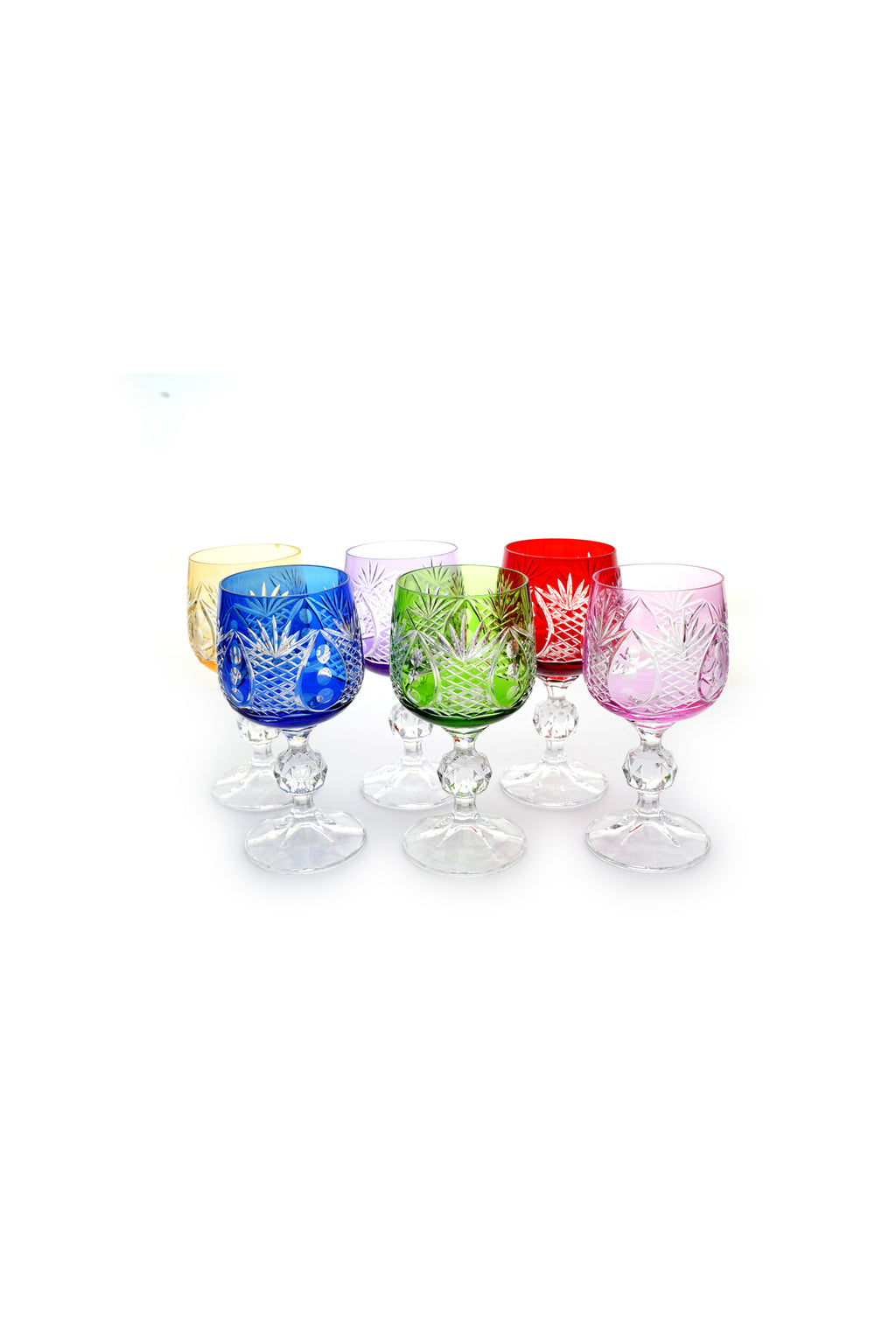 El Yapımı Kristal Dekoratif Bohemia Kristal 6 Parça Ananas Desenli Kristal Ayaklı Bardak 150ml
