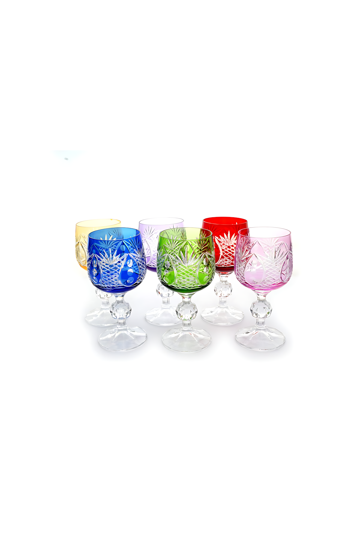 El Yapımı Kristal Dekoratif Bohemia Kristal 6 Parça Ananas Desenli Kristal Ayaklı Bardak 150ml