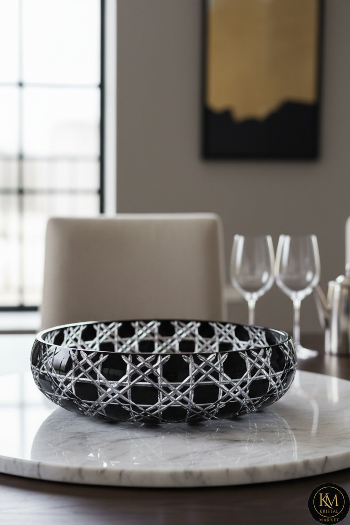 El Yapımı Kristal Dekoratif 28cm Kristal Petek Sofra Sunum Kasesi