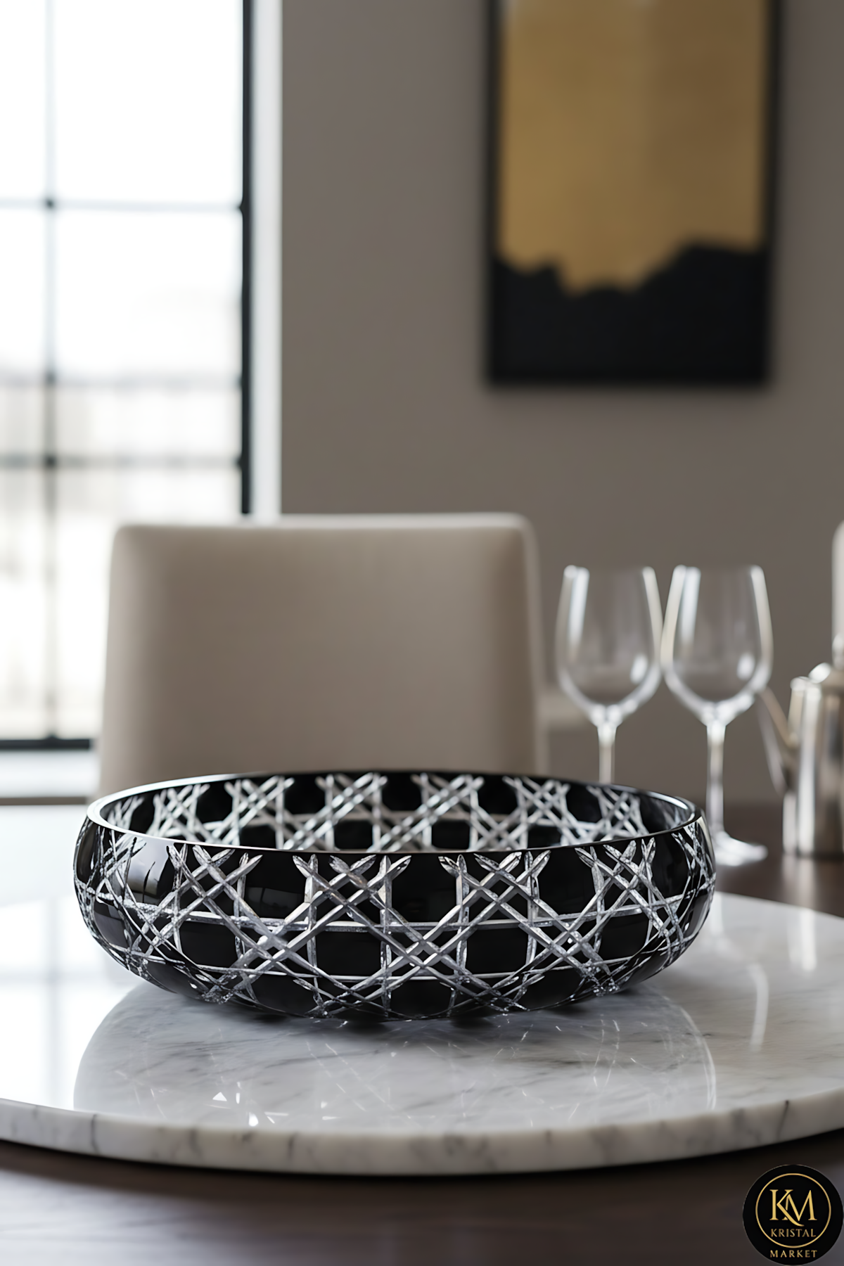 El Yapımı Kristal Dekoratif 28cm Kristal Petek Sofra Sunum Kasesi