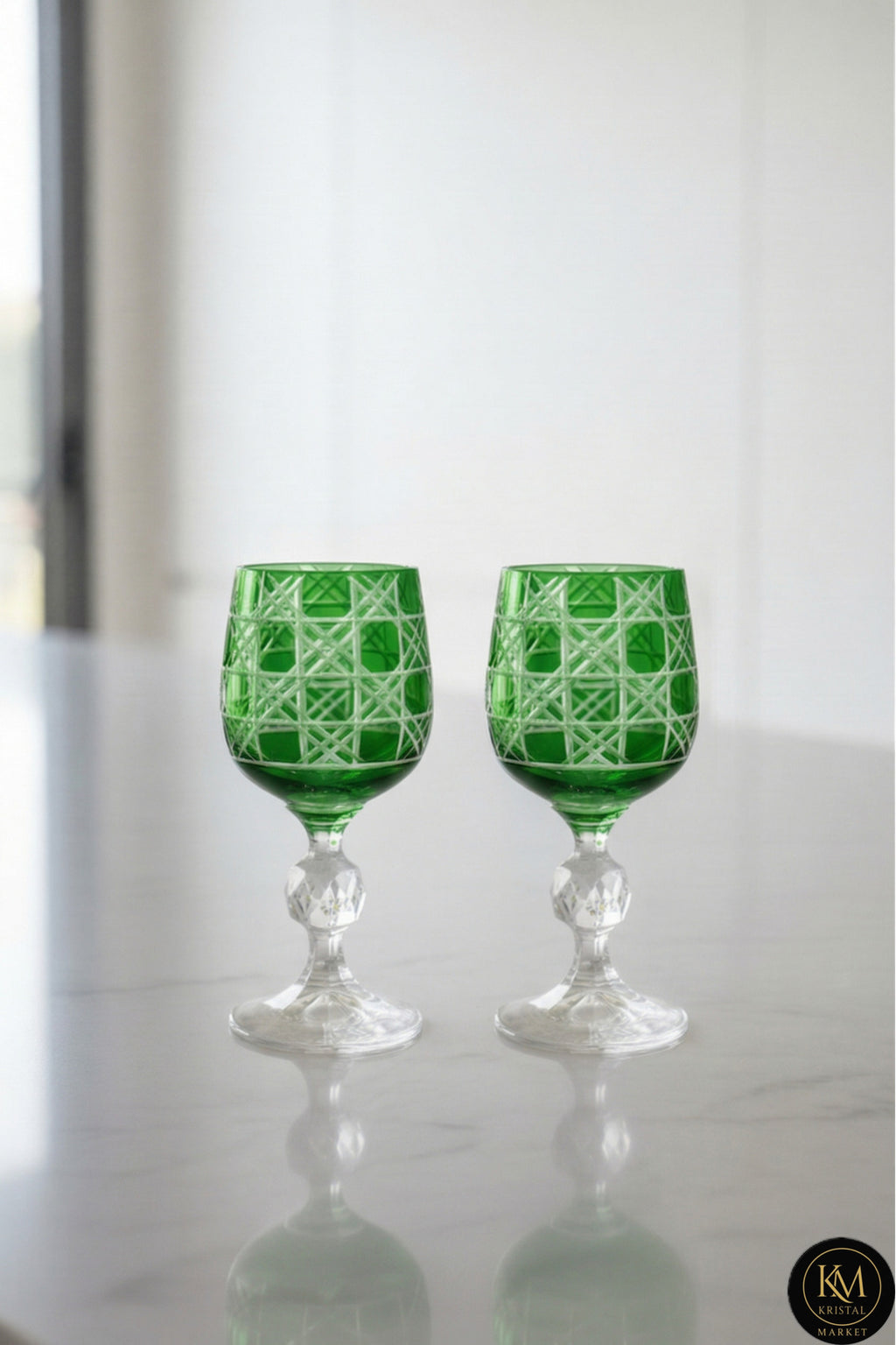 El Yapımı Kristal Dekoratif Bohemia Renkli Lüks Kristal Ayaklı Kadeh Kahve Yanı Su Bardağı 150ml Petek