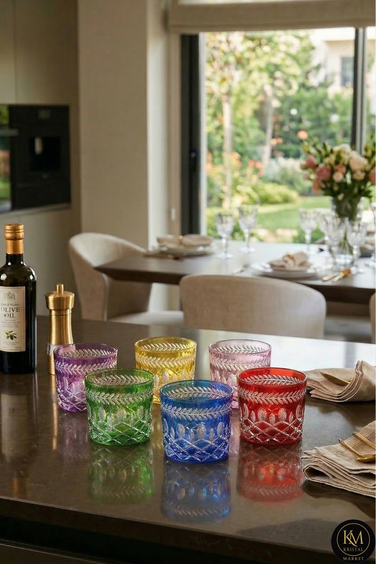 El Yapımı Kristal Dekoratif Hibrit Desenli Renk Lokumluk Çerezlik 6'lı Set