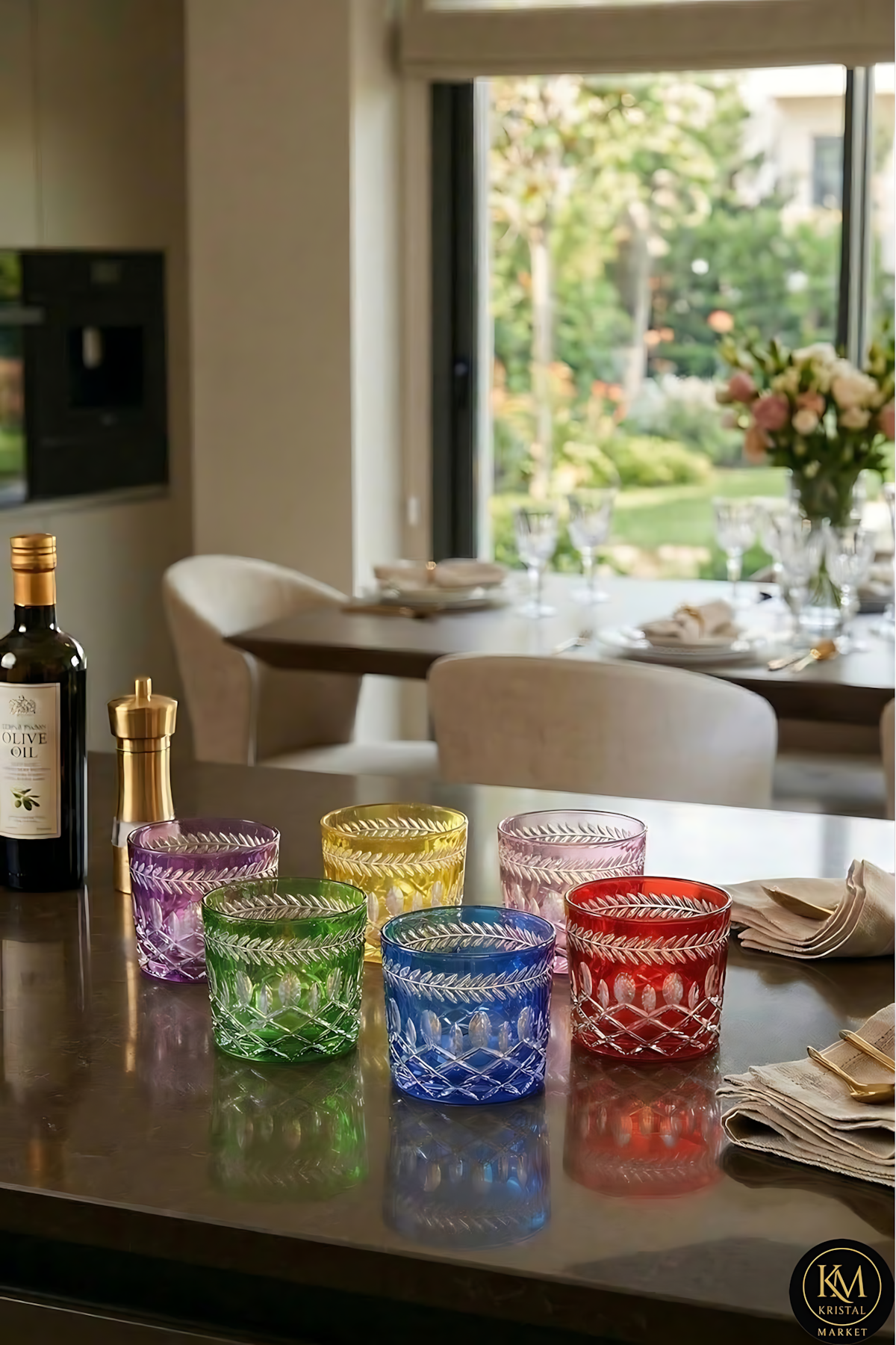 El Yapımı Kristal Dekoratif Hibrit Desenli Renk Lokumluk Çerezlik 6'lı Set