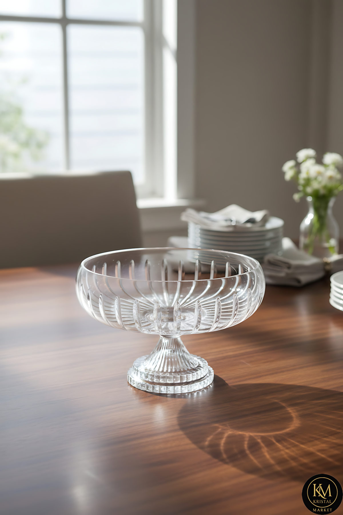El Yapımı Kristal Dekoratif 28 Cm Kesme Ayaklı Kristal Kase Vertical