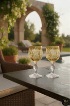 El Yapımı Kristal Dekoratif Bohemia Kristal 6 Parça Ananas Desenli Kristal Ayaklı Bardak 150ml