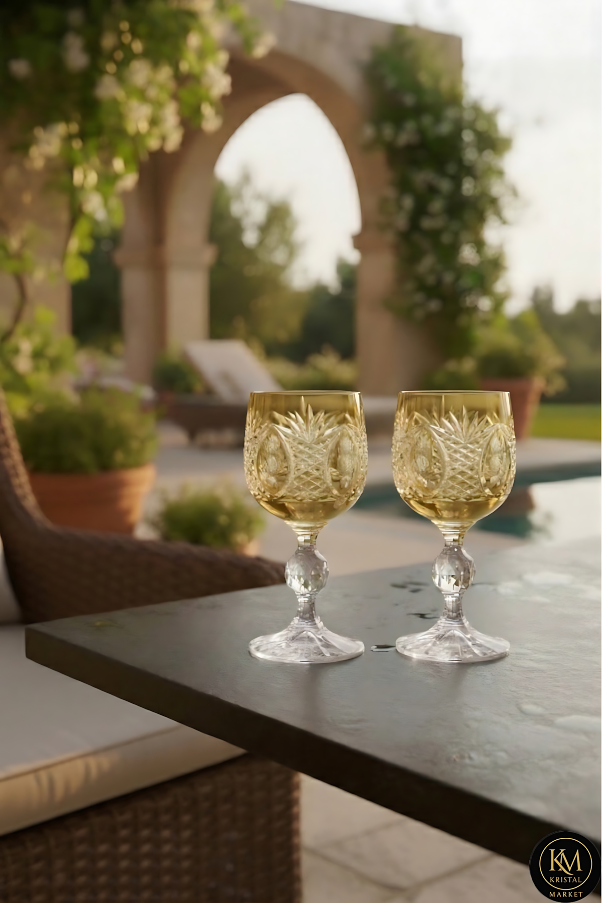 El Yapımı Kristal Dekoratif Bohemia Kristal 6 Parça Ananas Desenli Kristal Ayaklı Bardak 150ml