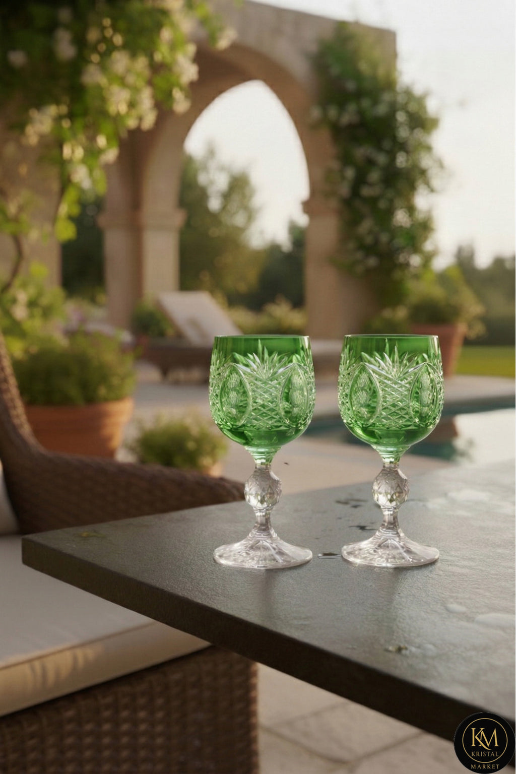 El Yapımı Kristal Dekoratif Bohemia Kristal 6 Parça Ananas Desenli Kristal Ayaklı Bardak 150ml
