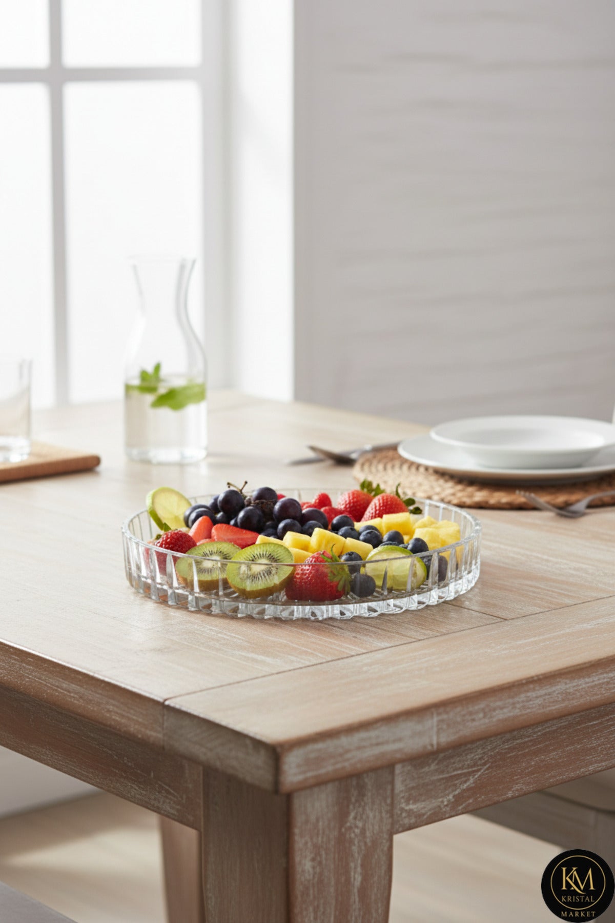 El Yapımı Kristal Dekoratif Vertical Kesim 25 Cm Sunumluk Kase