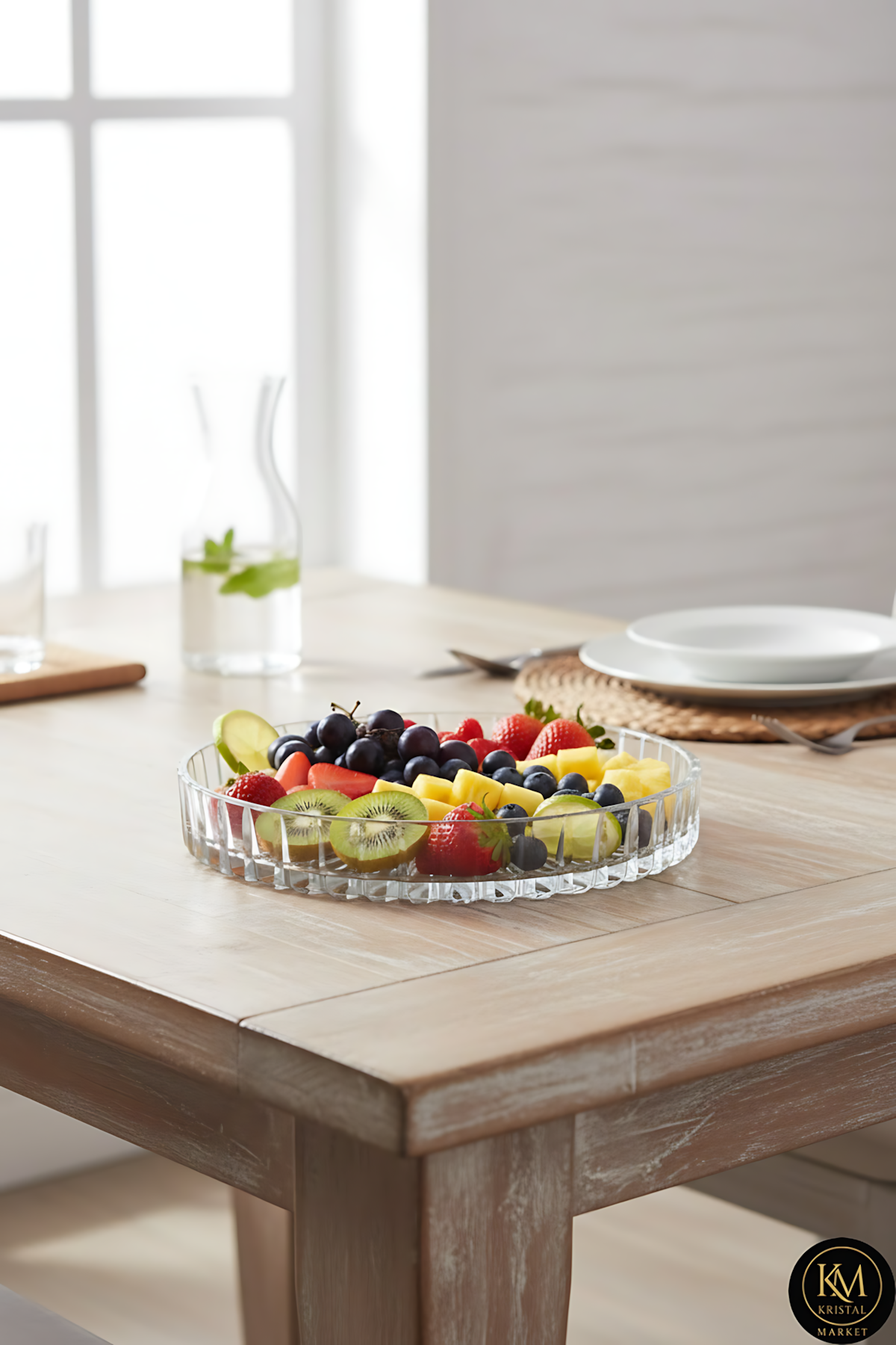 El Yapımı Kristal Dekoratif Vertical Kesim 25 Cm Sunumluk Kase