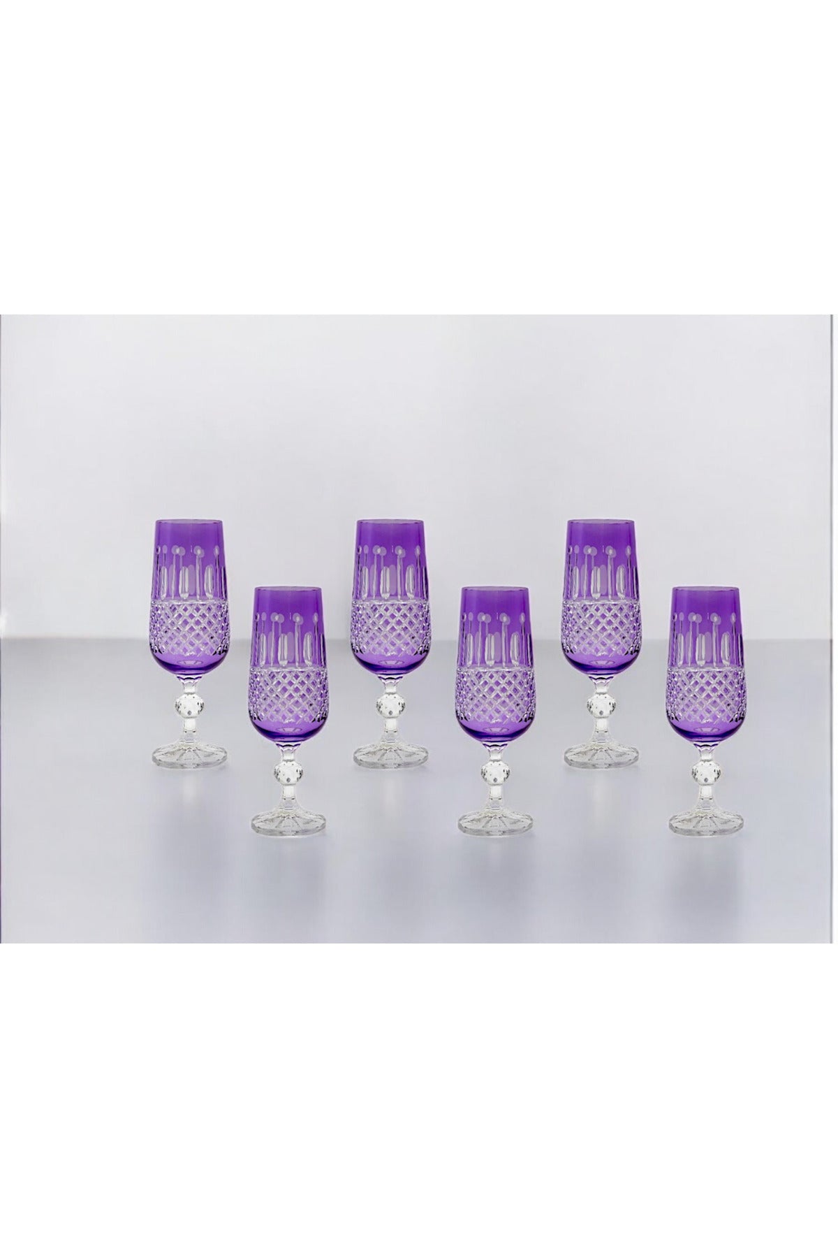 El Yapımı Kristal Dekoratif Işçiliği Kahve Yanı Su Bardağı Royal Flüt Bohemia 6'lı Set