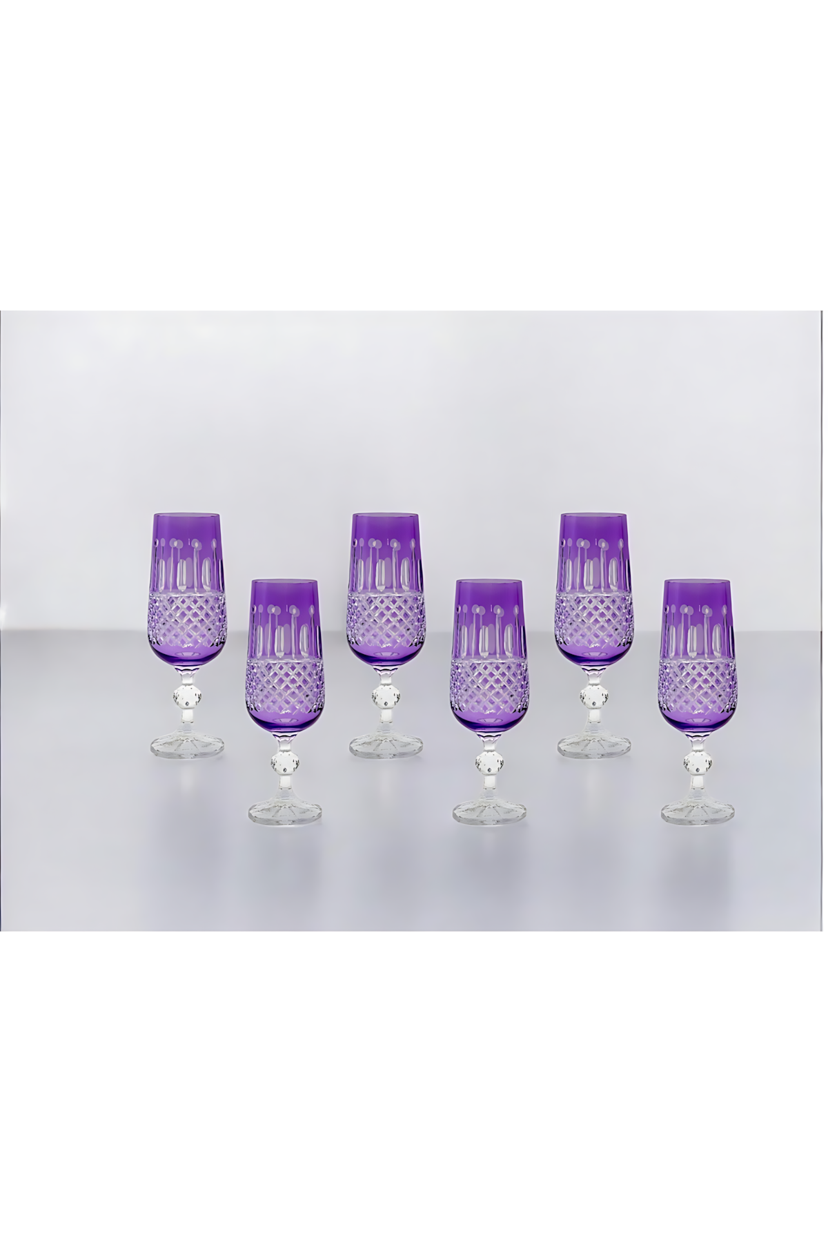 El Yapımı Kristal Dekoratif Işçiliği Kahve Yanı Su Bardağı Royal Flüt Bohemia 6'lı Set