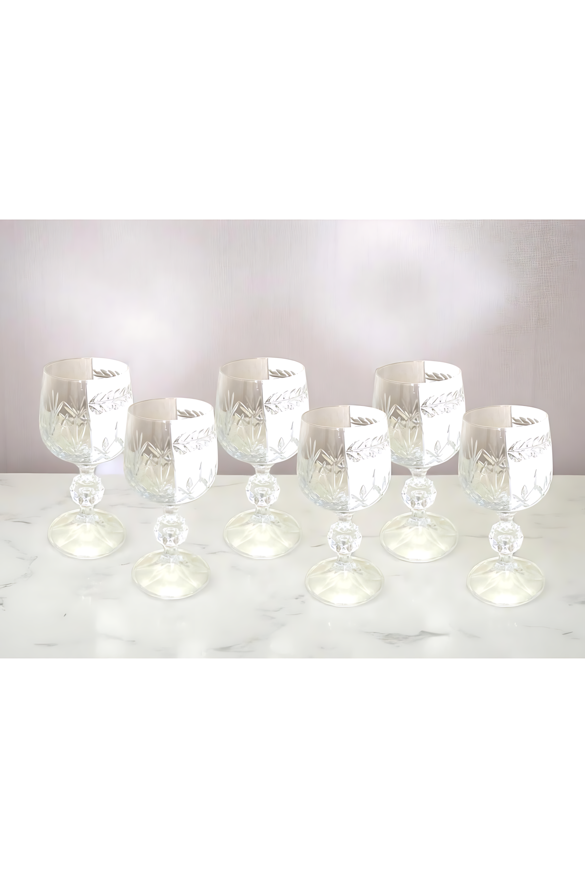 El Yapımı Kristal Dekoratif Ayaklı Sunumluk Kahve Yanı Likör Su Bardağı Takım 6'lı